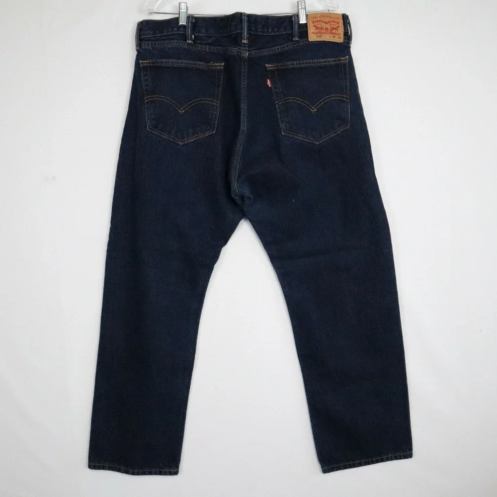 Levi's 505 Jeans Mens 40x30 Regular Fit 5-Pocket Cotton Denim‎ Dark Wash Blue